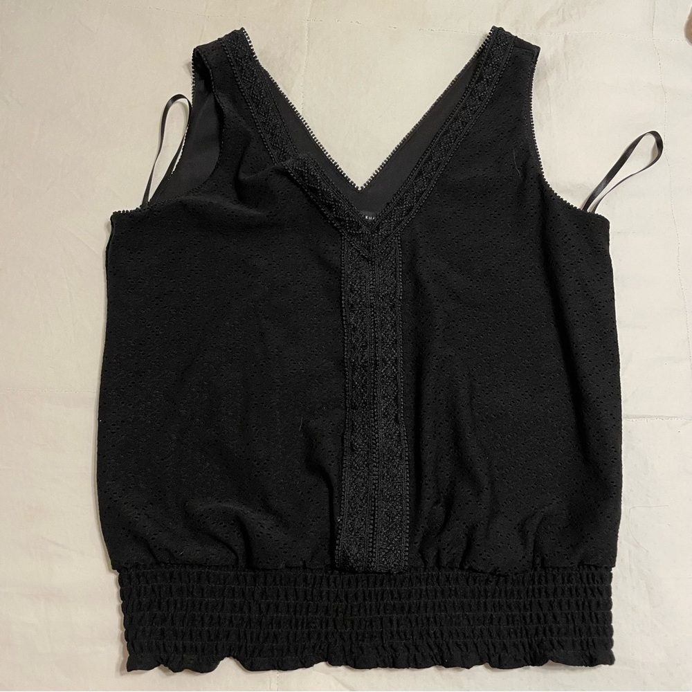 WHBM Sleeveless Crochet Eyelet Tank Top Black